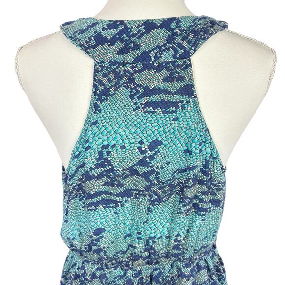 Fire Los Angeles Dress Women Size Large Blue & Turquoise Animal Scales Boho Mini - Picture 6 of 11